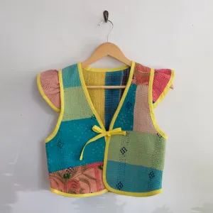 Amelia Flutter Sleeve Vest Pastel Color Block XS006