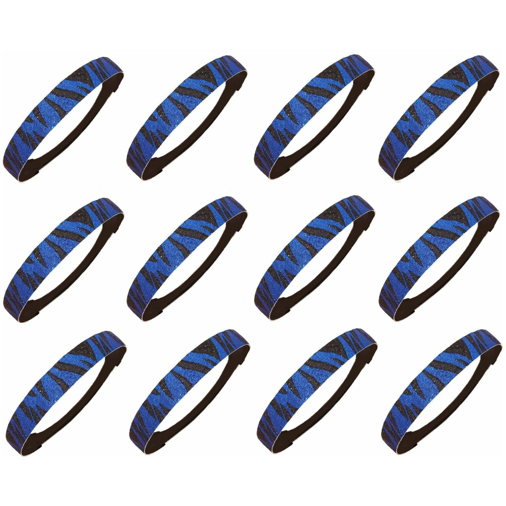 Blue Zebra Glitter Headbands - 12 Pack