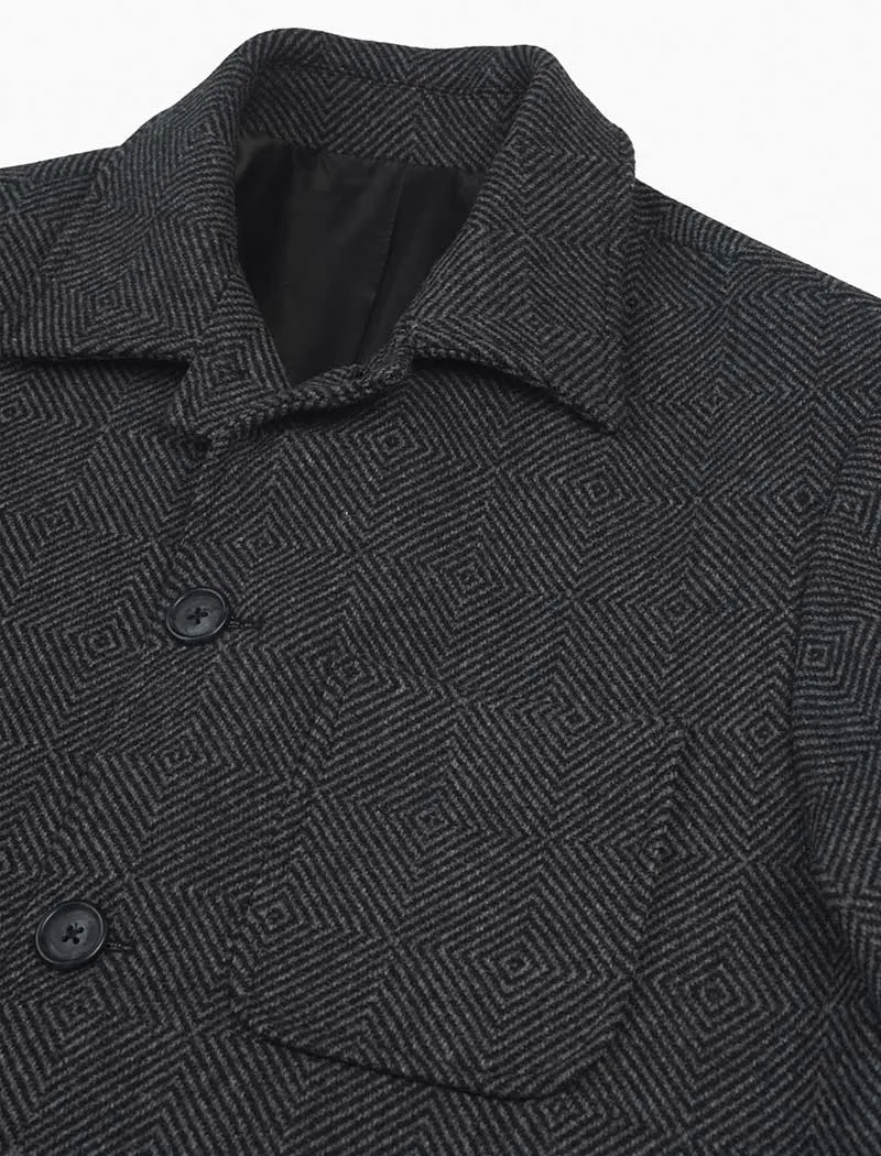 Charcoal Zigzag Wool Overcoat