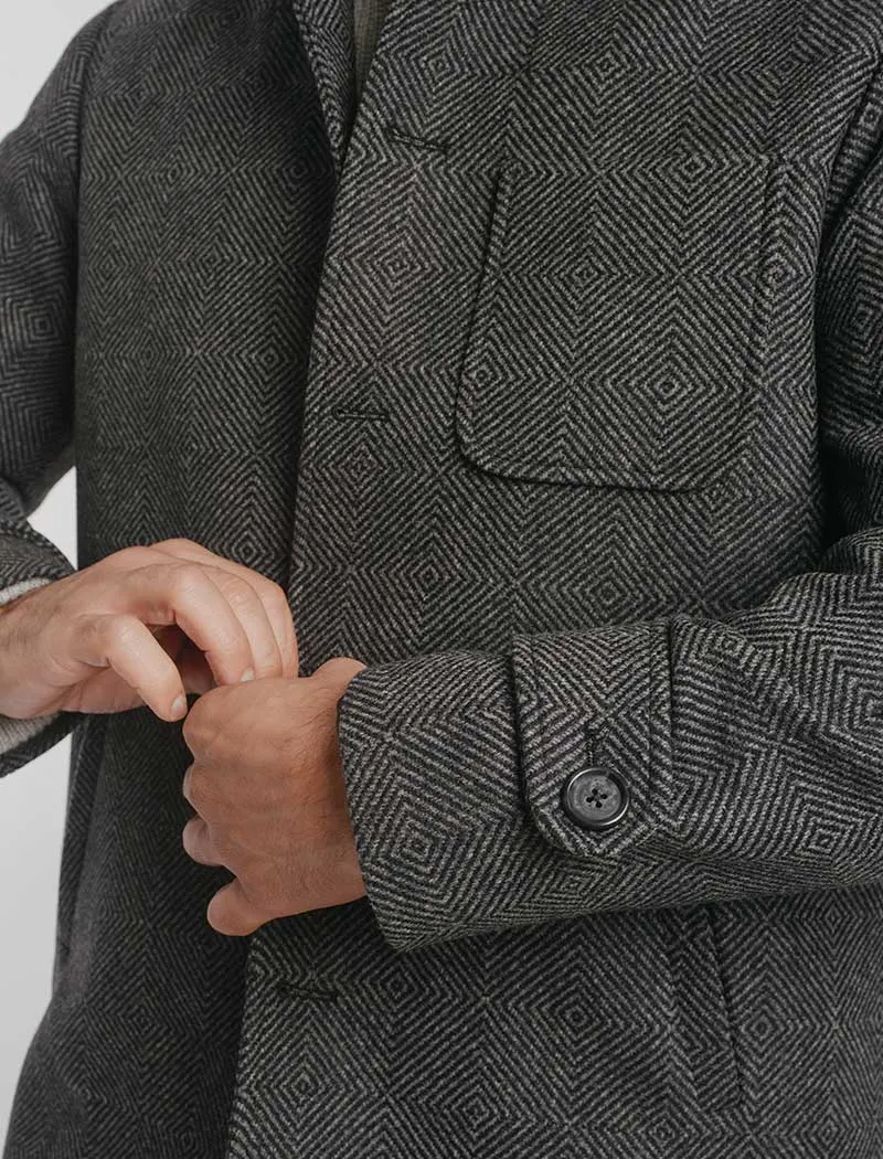 Charcoal Zigzag Wool Overcoat