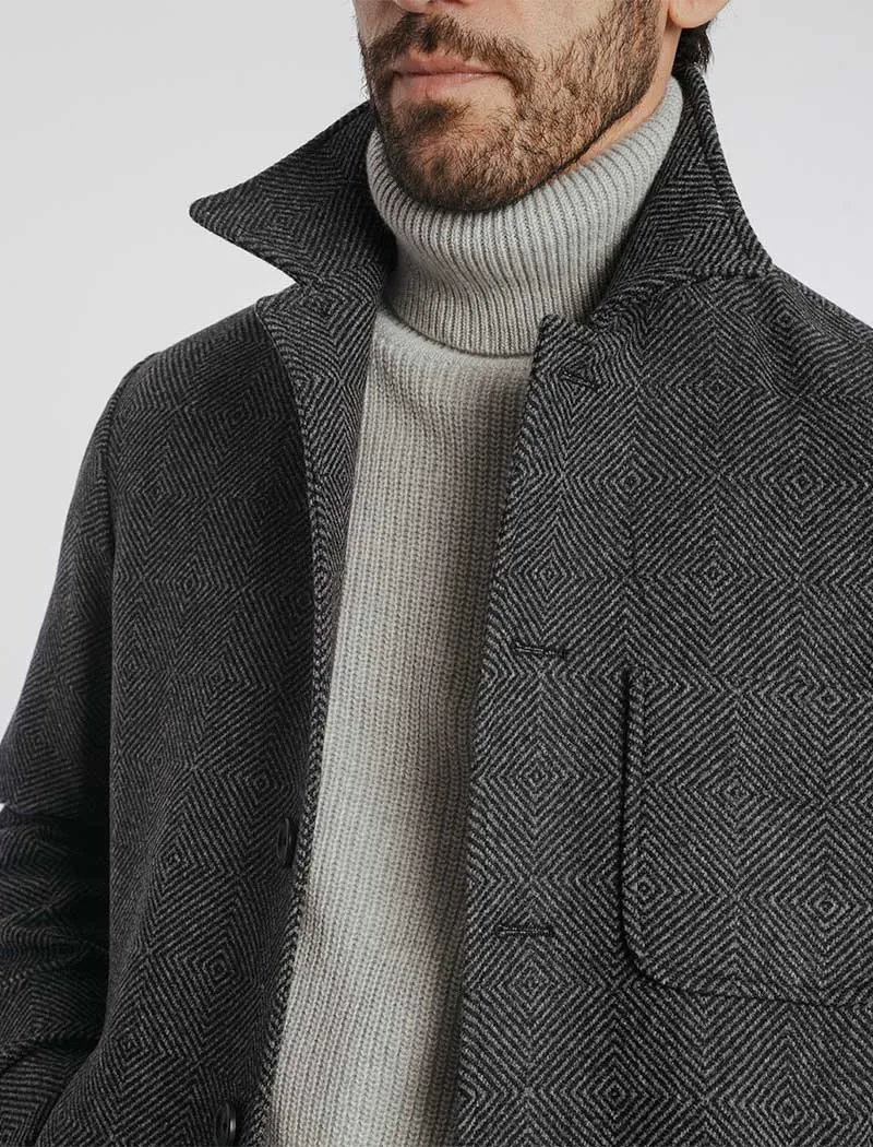 Charcoal Zigzag Wool Overcoat