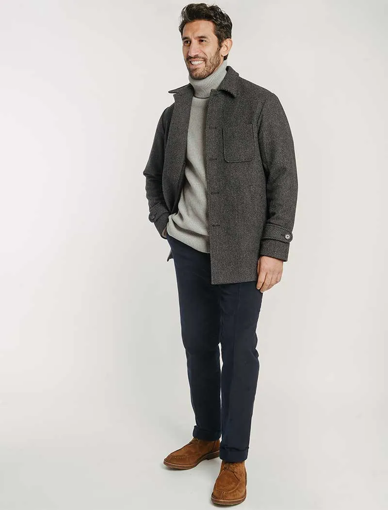 Charcoal Zigzag Wool Overcoat