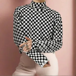 Checkerboard Turtleneck Top