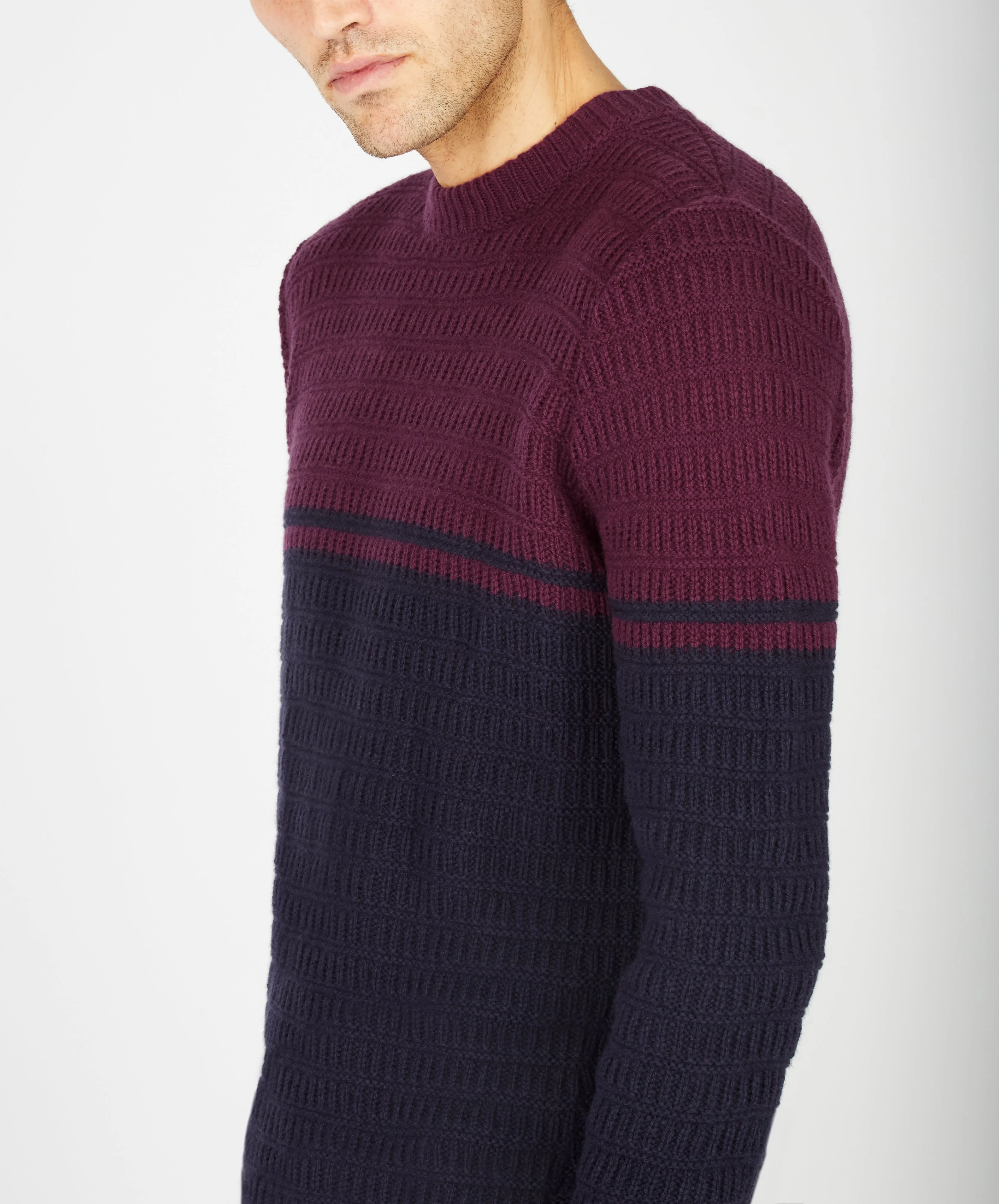 Colour Block Crew Neck Currant & Midnight Blue