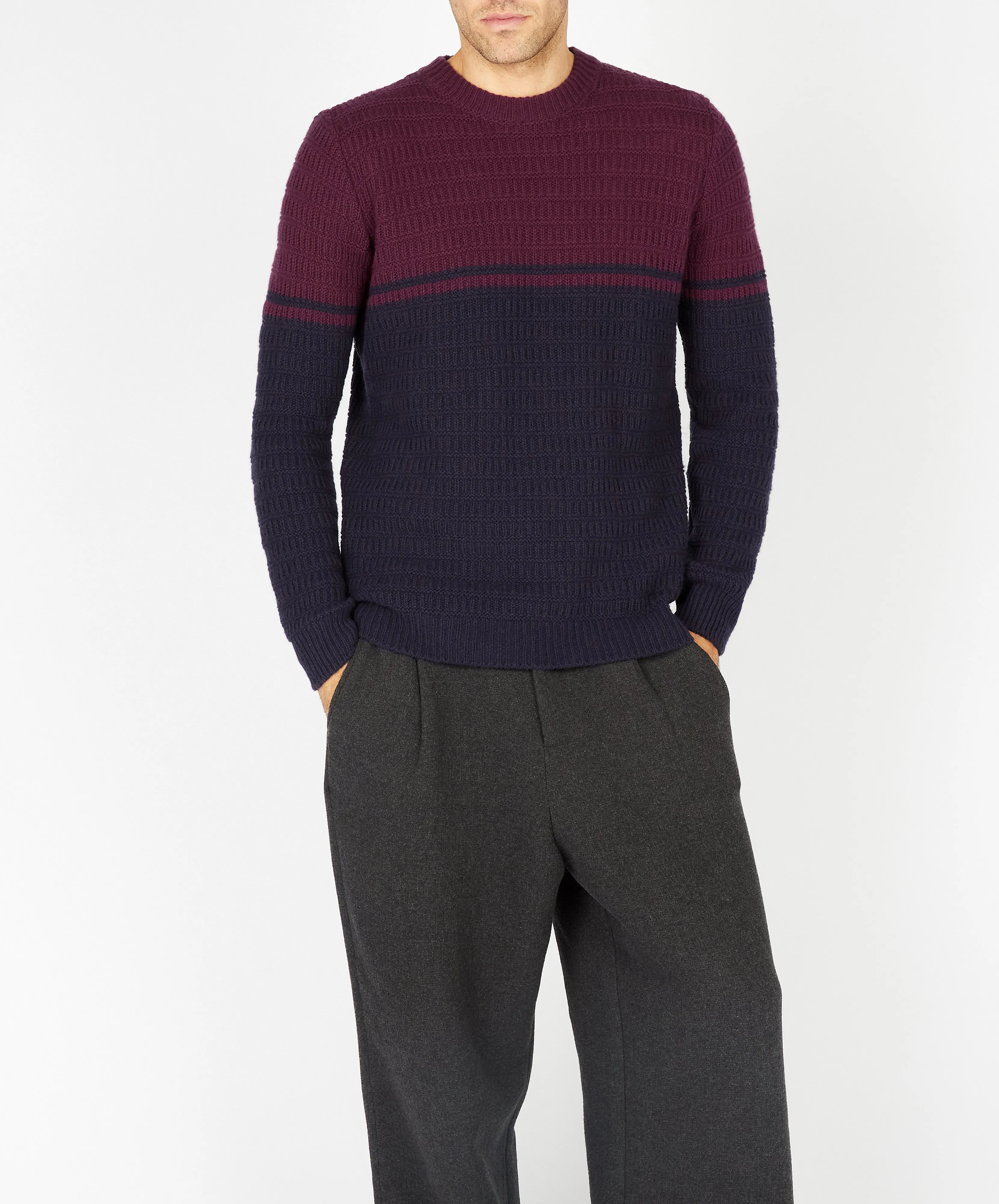 Colour Block Crew Neck Currant & Midnight Blue