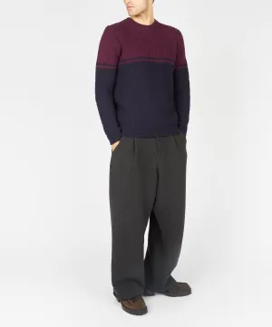 Colour Block Crew Neck Currant & Midnight Blue