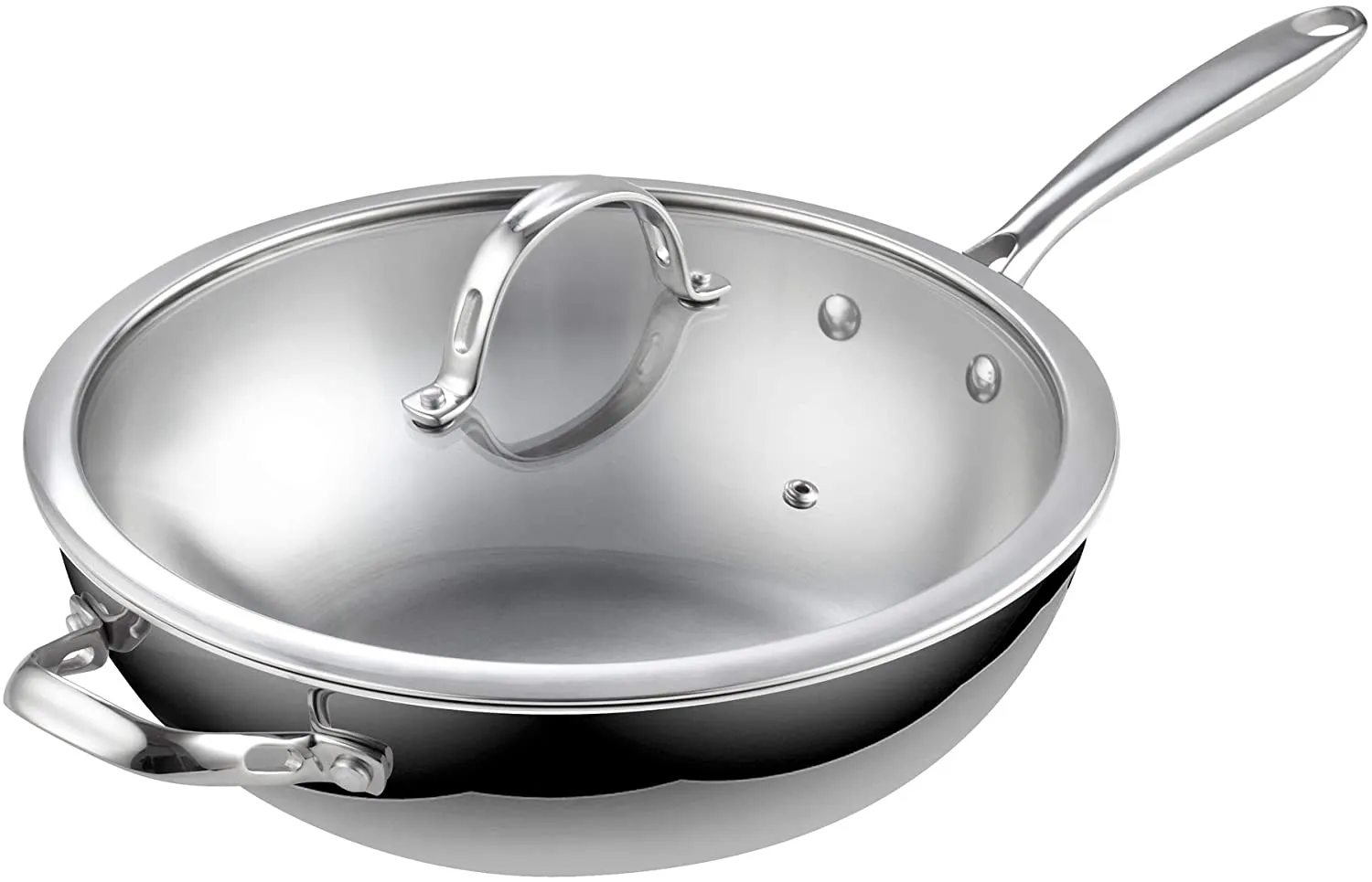 Cooks Standard 02595 Standard Stainless Steel Multi-Ply Clad Wok, 12-Inch with Glass Lid, Silver