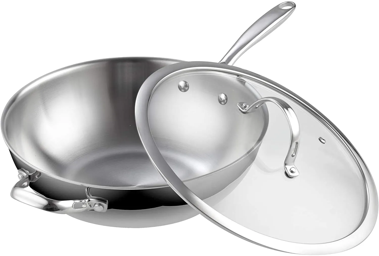 Cooks Standard 02595 Standard Stainless Steel Multi-Ply Clad Wok, 12-Inch with Glass Lid, Silver