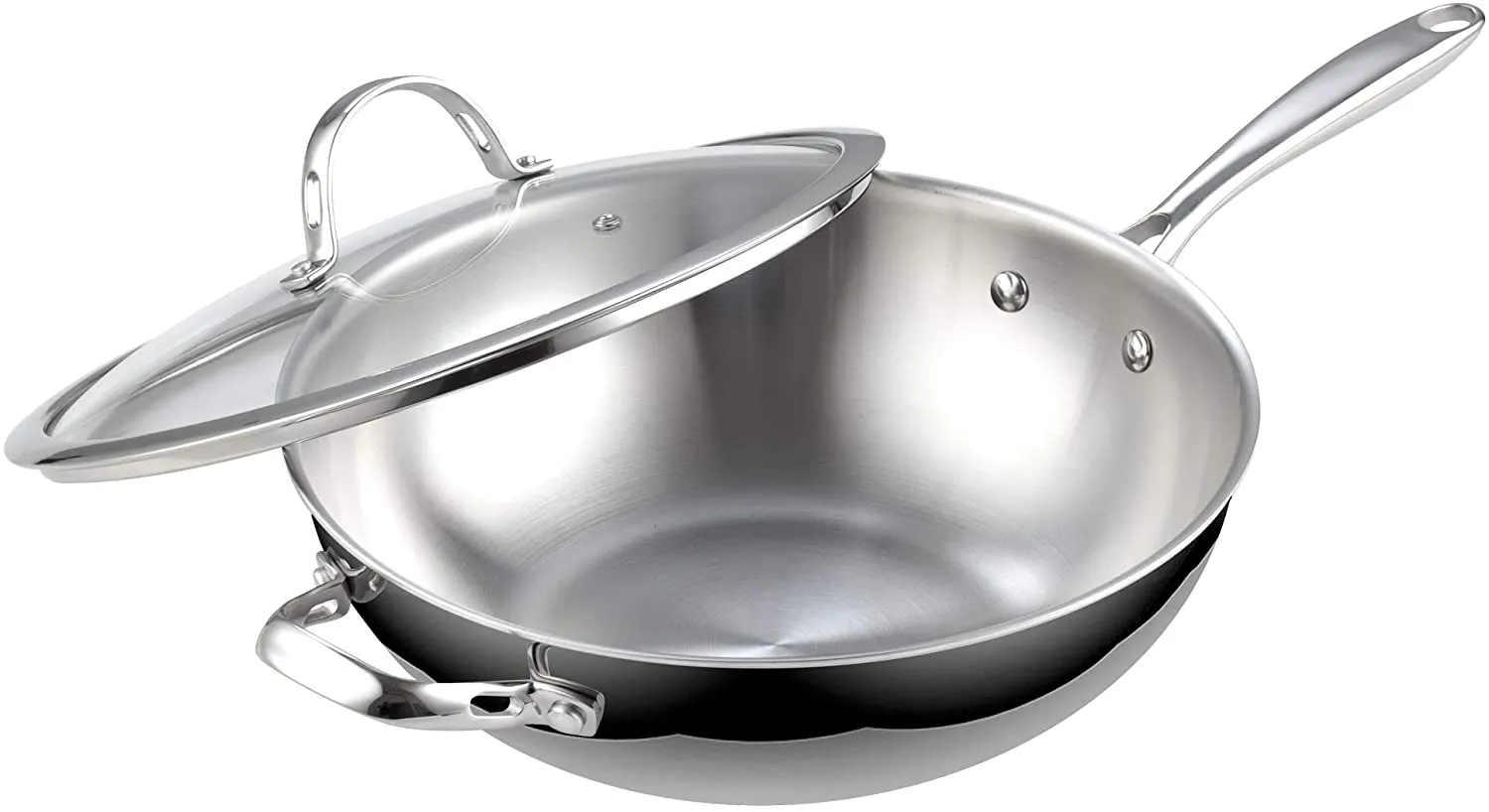 Cooks Standard 02595 Standard Stainless Steel Multi-Ply Clad Wok, 12-Inch with Glass Lid, Silver