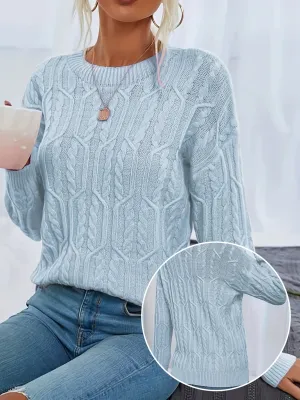 Cozy Chic Crew Neck Sweater - Pullovers - Soft Long Sleeve Knitted Top for Women, Casual Everyday Wear, Comfortable and Versatile Clothing for Ladies