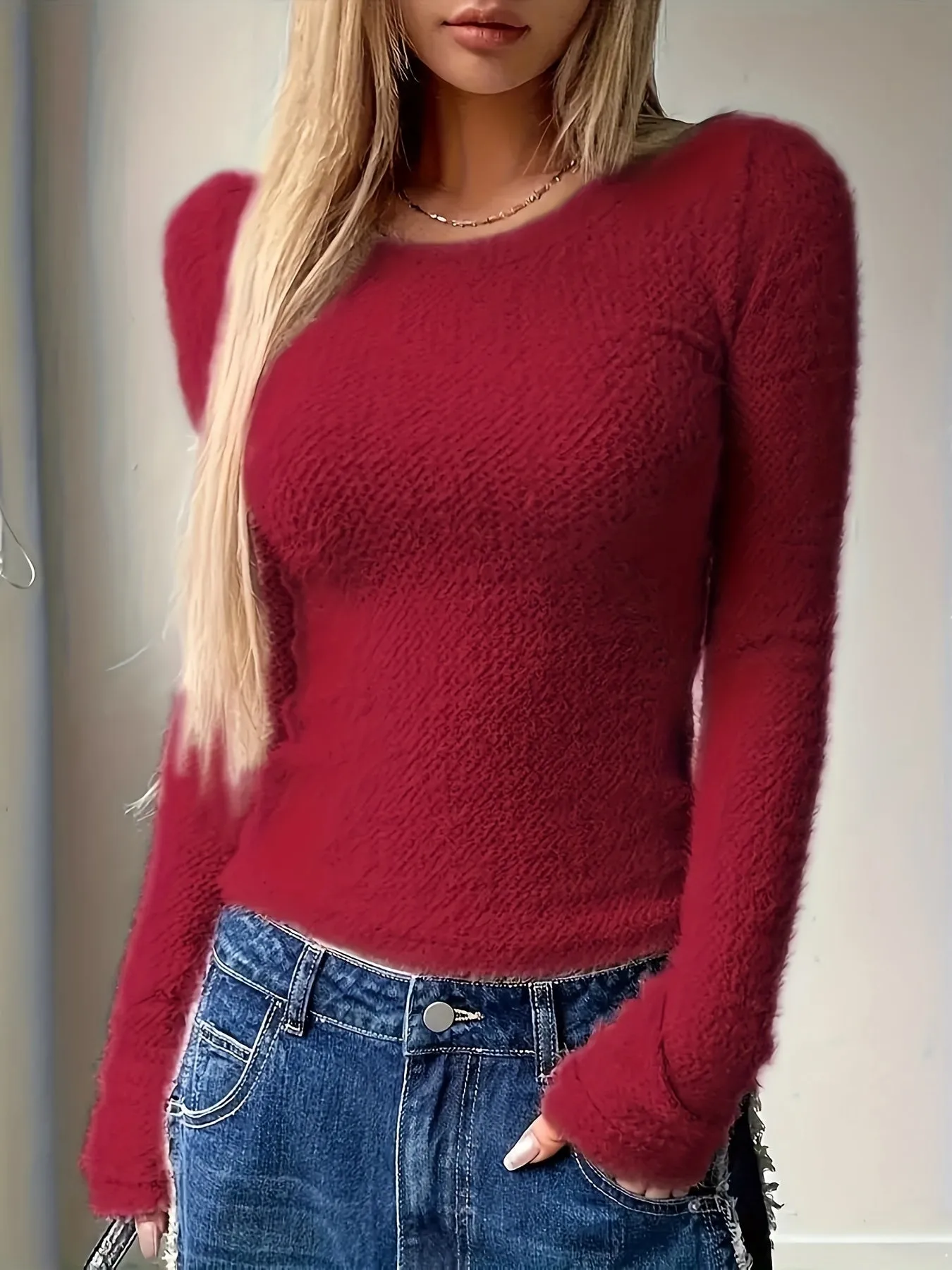 Cozy Solid Color Crew Neck Sweater - Pullovers for Women - Soft, Casual, Long Sleeve, Fall & Winter Essential, Women's Clothing for Everyday Wear