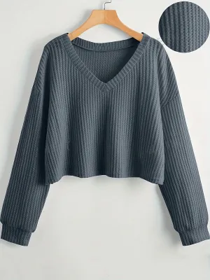Cozy Solid Color V Neck Sweater - Pullovers for Women - Soft, Casual, Long Sleeve, Fall & Winter Essential, Comfortable Women's Clothing for Everyday Wear
