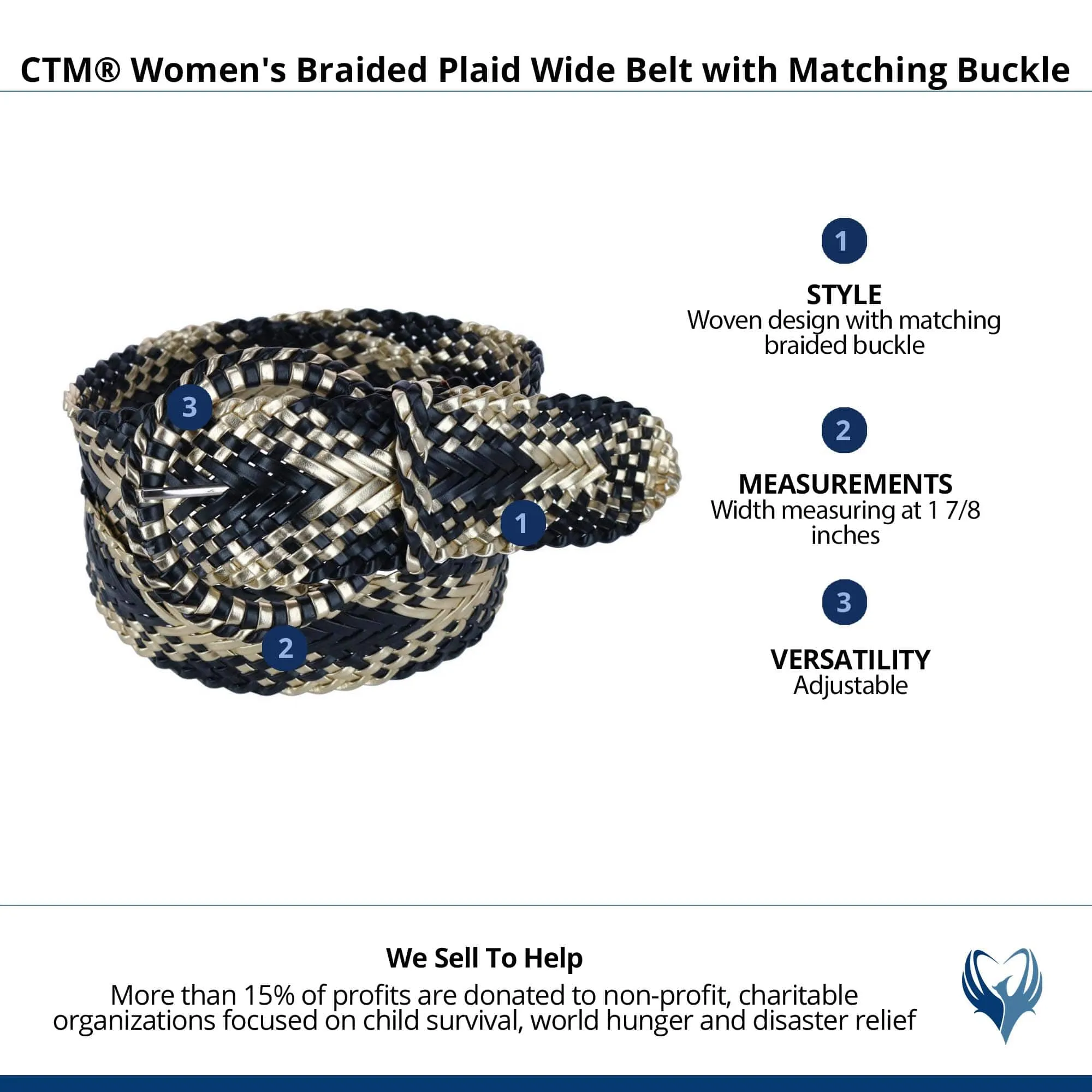 CTM® Women's Braided Plaid Wide Belt with Matching Buckle