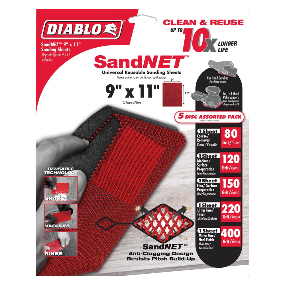 Diablo 9 in. x 11 in. SandNET™ Universal Reusable Sanding Sheet Assorted Pack