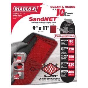 Diablo 9 in. x 11 in. SandNET™ Universal Reusable Sanding Sheet Assorted Pack