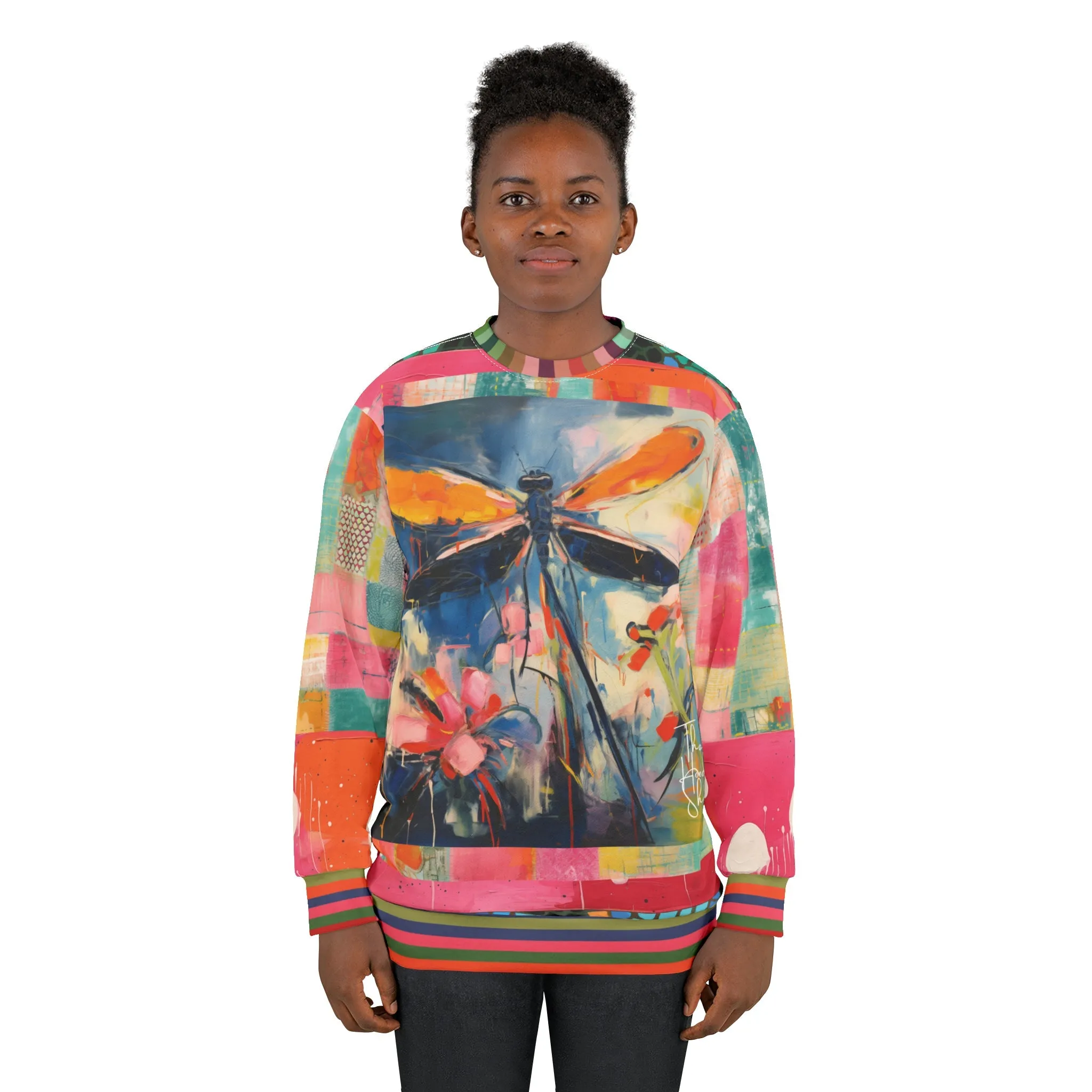 Dragonfly in Garden Floral Print Unisex Sweatshirt (Gold Label)