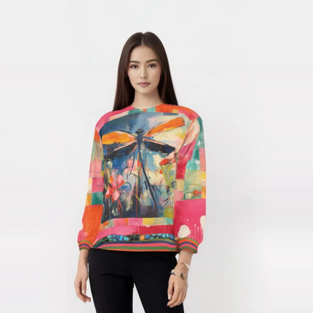 Dragonfly in Garden Floral Print Unisex Sweatshirt (Gold Label)