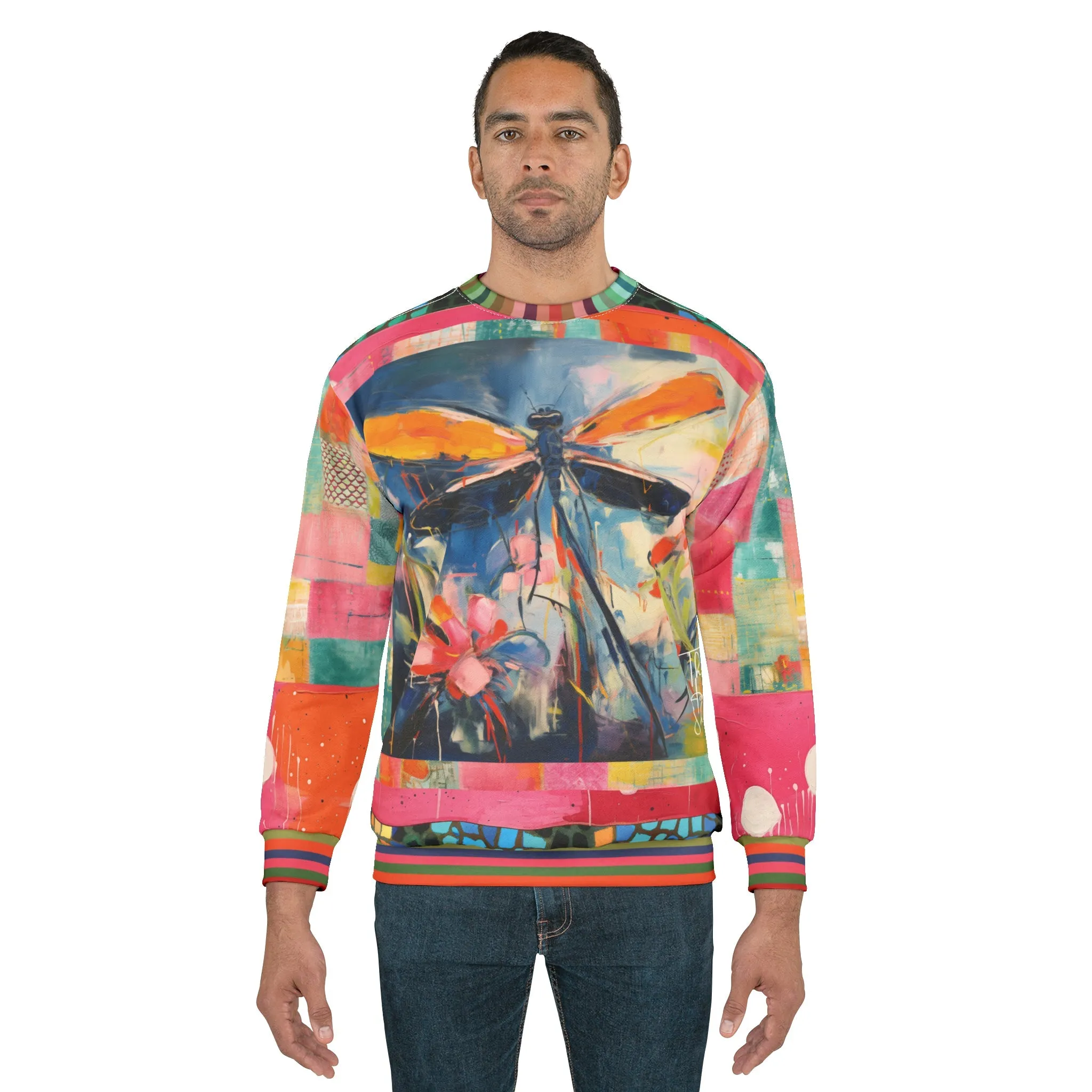 Dragonfly in Garden Floral Print Unisex Sweatshirt (Gold Label)