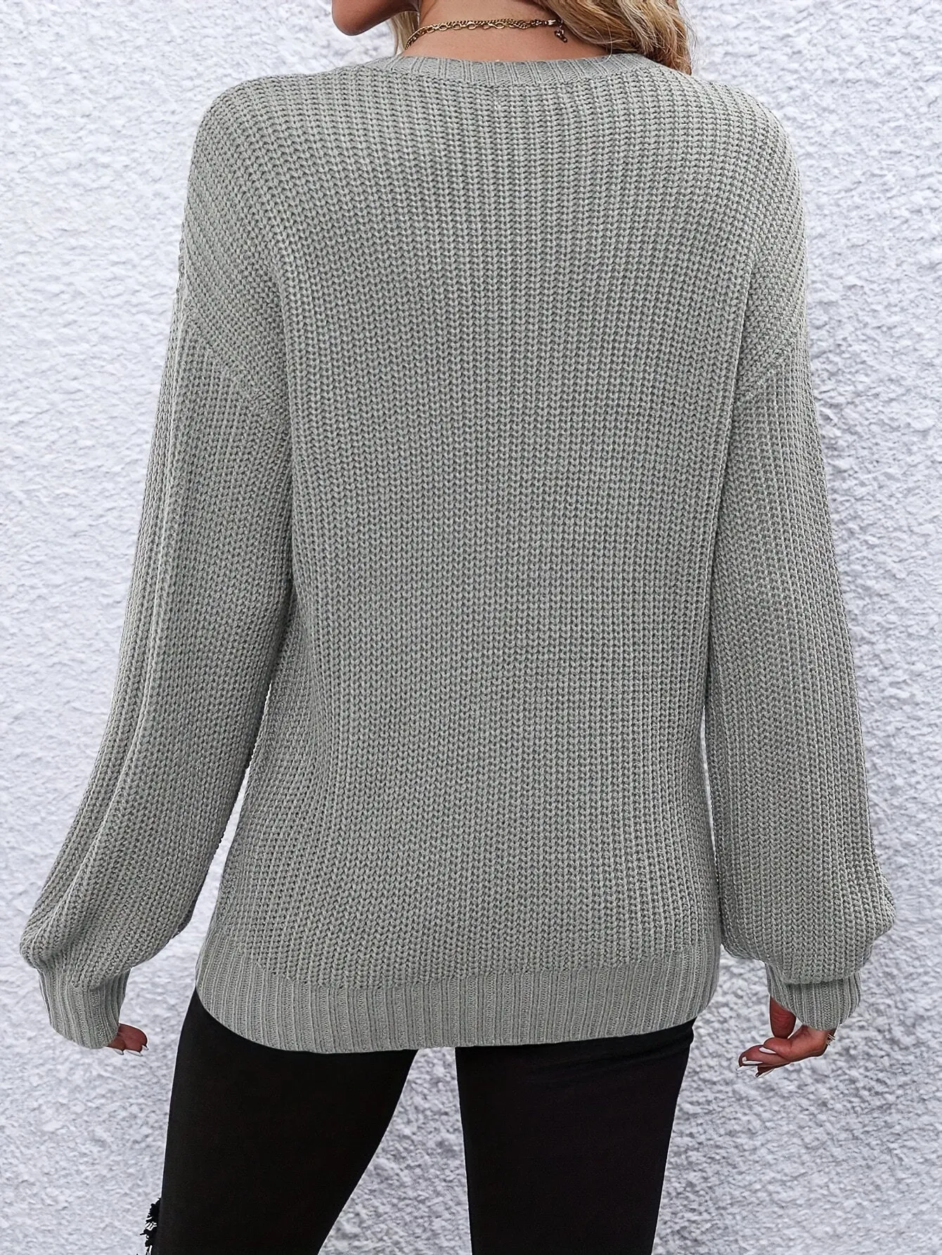 Elegant Fall/Winter Knit Sweater for Women - Cozy Long Sleeve, Crew Neck with Chic Letter Tape Detail