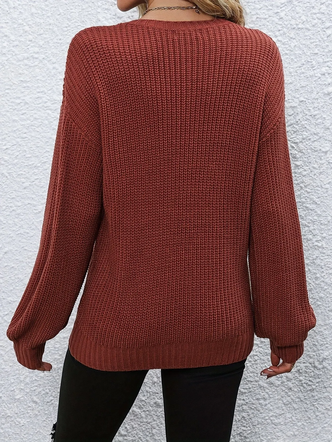 Elegant Fall/Winter Knit Sweater for Women - Cozy Long Sleeve, Crew Neck with Chic Letter Tape Detail