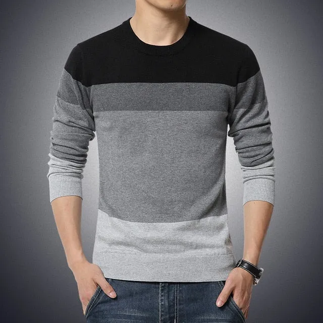 (Free Shipping)l Men's Sweater O-Neck Striped Slim Fit Knittwear 2020 Autumn Mens Sweaters Pullovers Pullover Men Pull Homme M-3XL