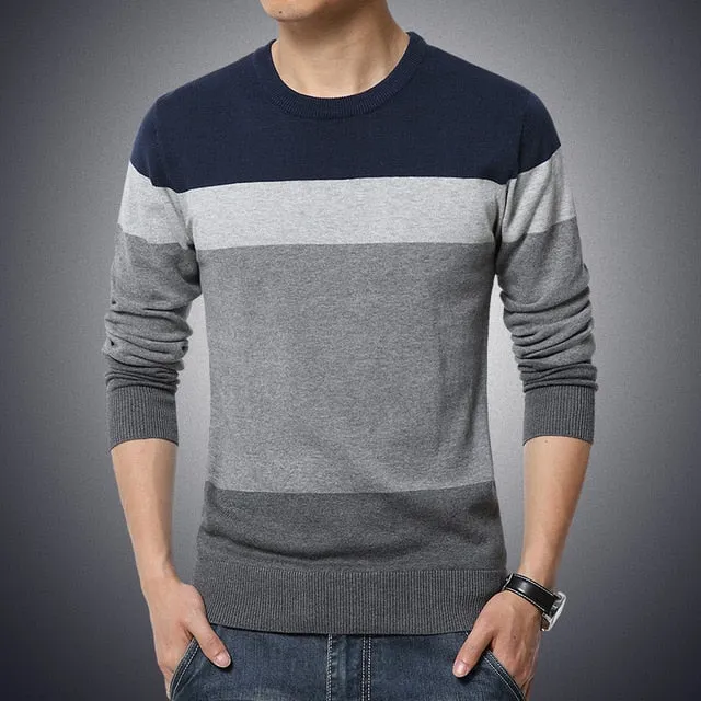 (Free Shipping)l Men's Sweater O-Neck Striped Slim Fit Knittwear 2020 Autumn Mens Sweaters Pullovers Pullover Men Pull Homme M-3XL