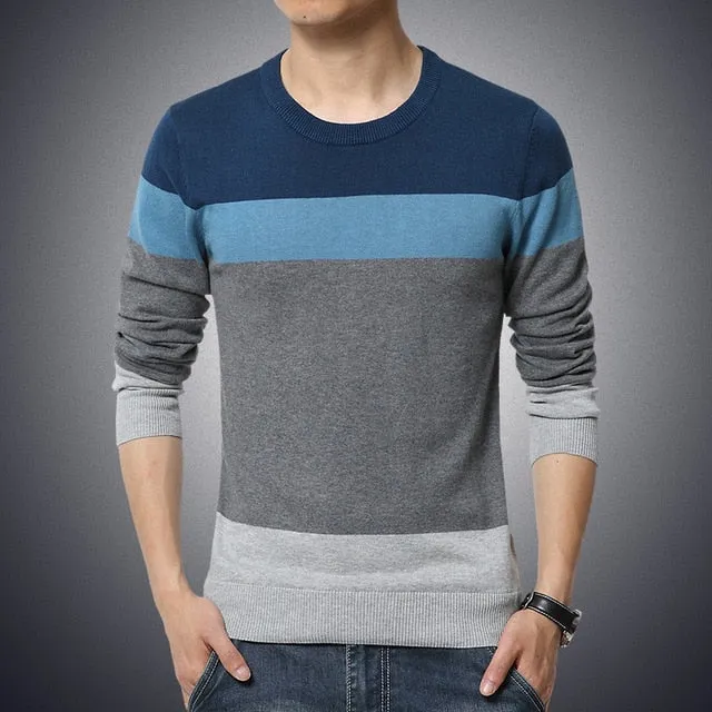 (Free Shipping)l Men's Sweater O-Neck Striped Slim Fit Knittwear 2020 Autumn Mens Sweaters Pullovers Pullover Men Pull Homme M-3XL