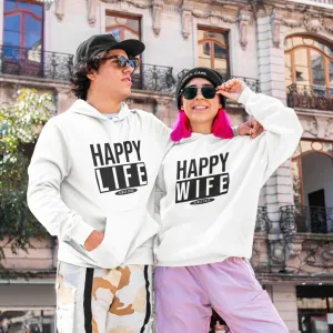 Happy Wife Happy Life Couple Matching Hoodie, Vow renewal ceremony. Hubby Wifey Anniversary / Wedding Custom Gift. Relationship Announcement