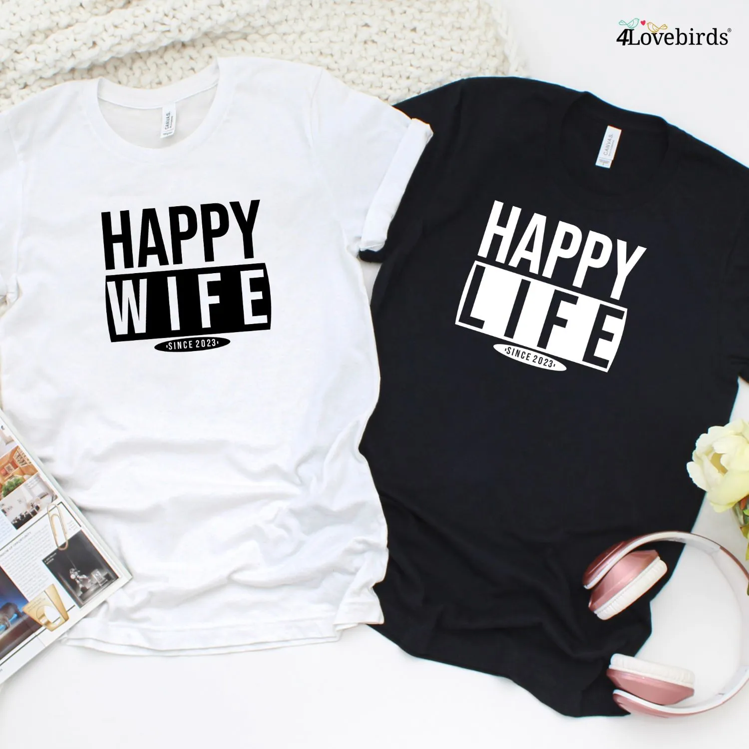 Happy Wife Happy Life Couple Matching Hoodie, Vow renewal ceremony. Hubby Wifey Anniversary / Wedding Custom Gift. Relationship Announcement
