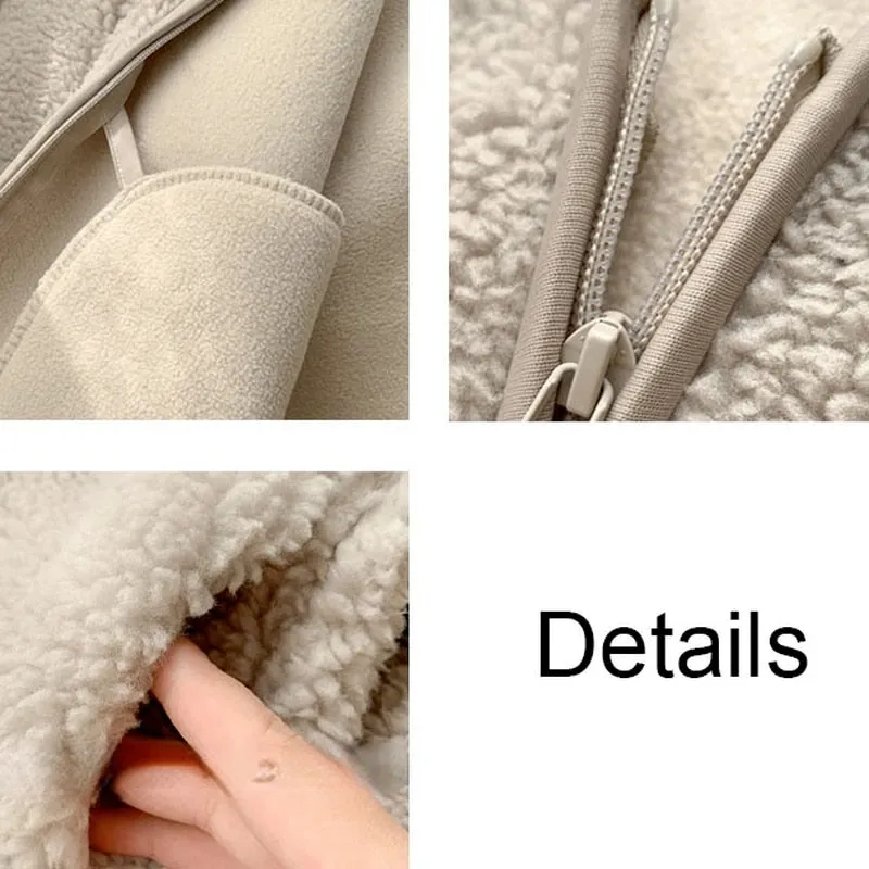 Lambswool Crop Jackets Women Warm V-neck Solid Outwear Autumn
