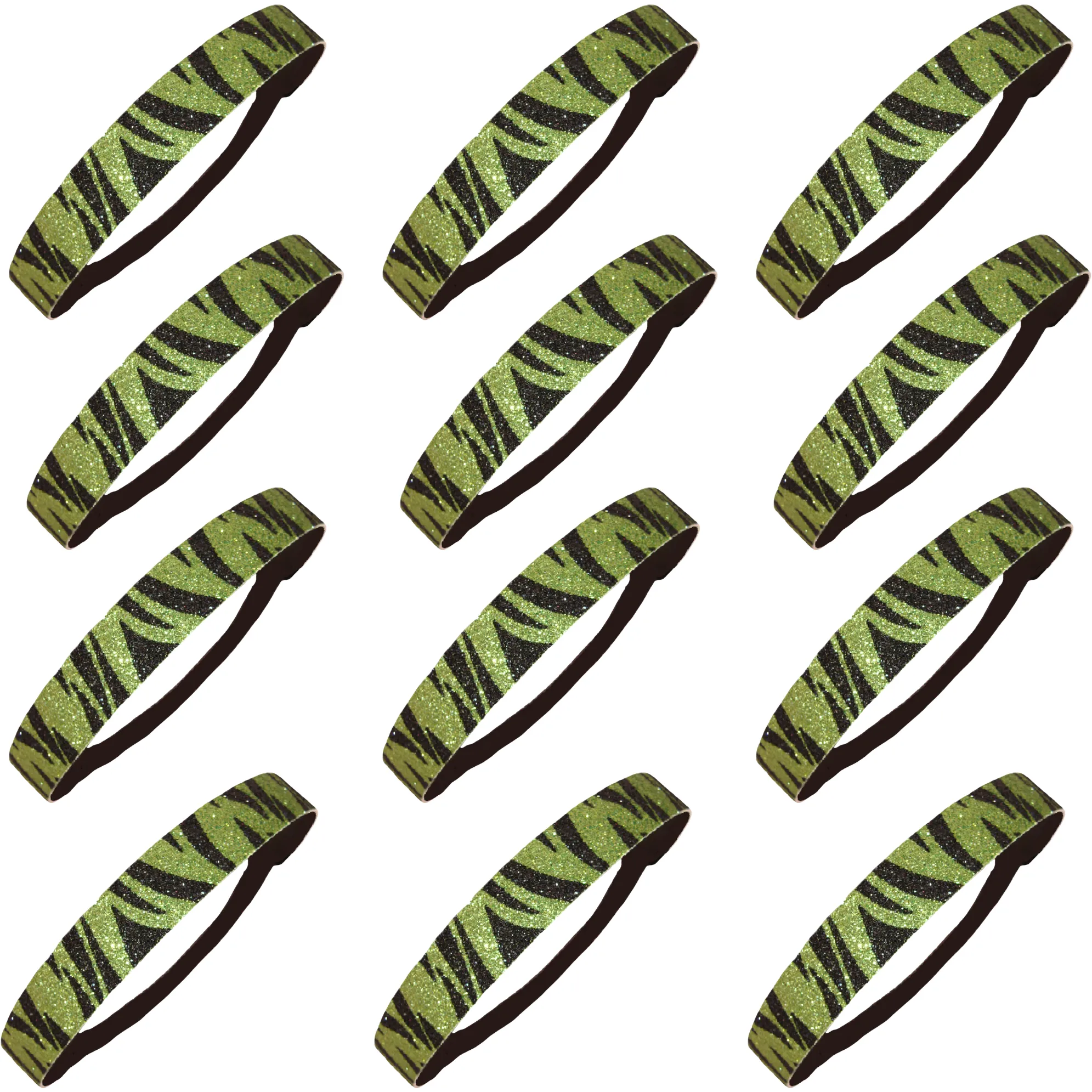 Lime Zebra Glitter Headbands - 12 Pack