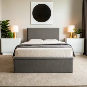 Manovel Grey Fabric Storage Bed (Water Repellent)   Somnuz® Luxe Hybrid Cooling Mattress