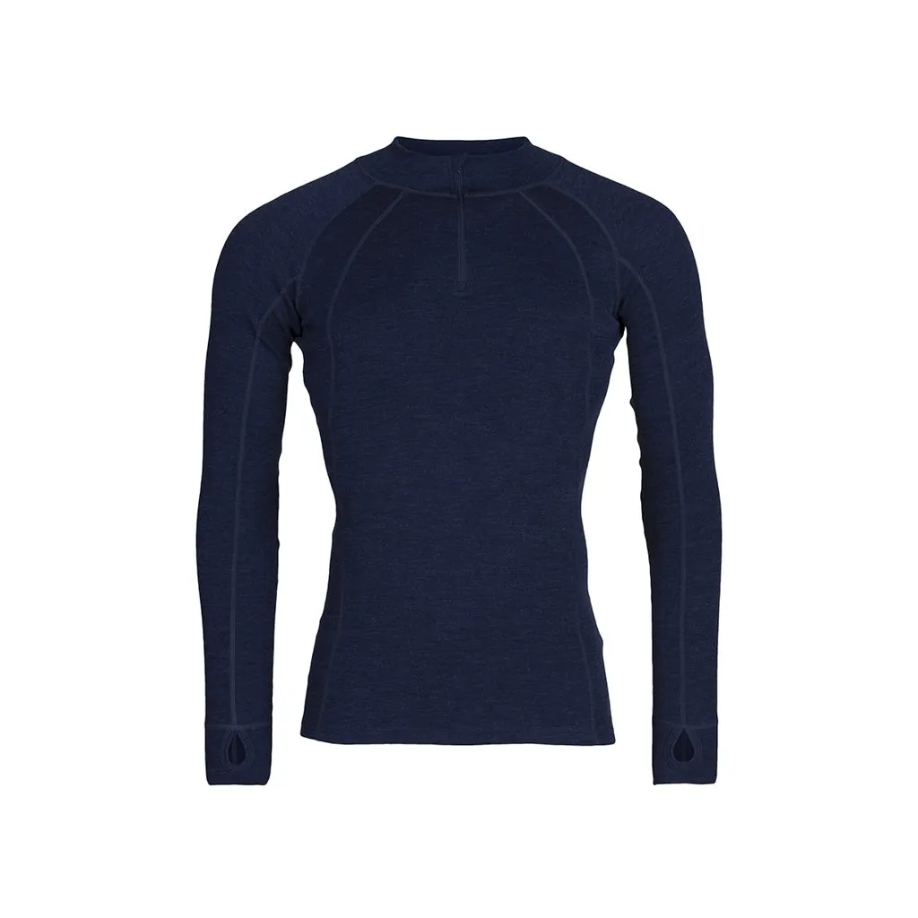Mens Merino Wool Zip Neck - Navy Marle