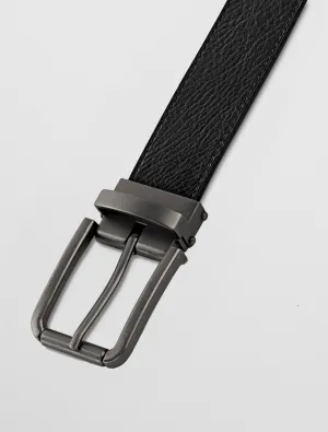 Men's Reversible Grain Leather Belt with Graphite Clamp Buckle