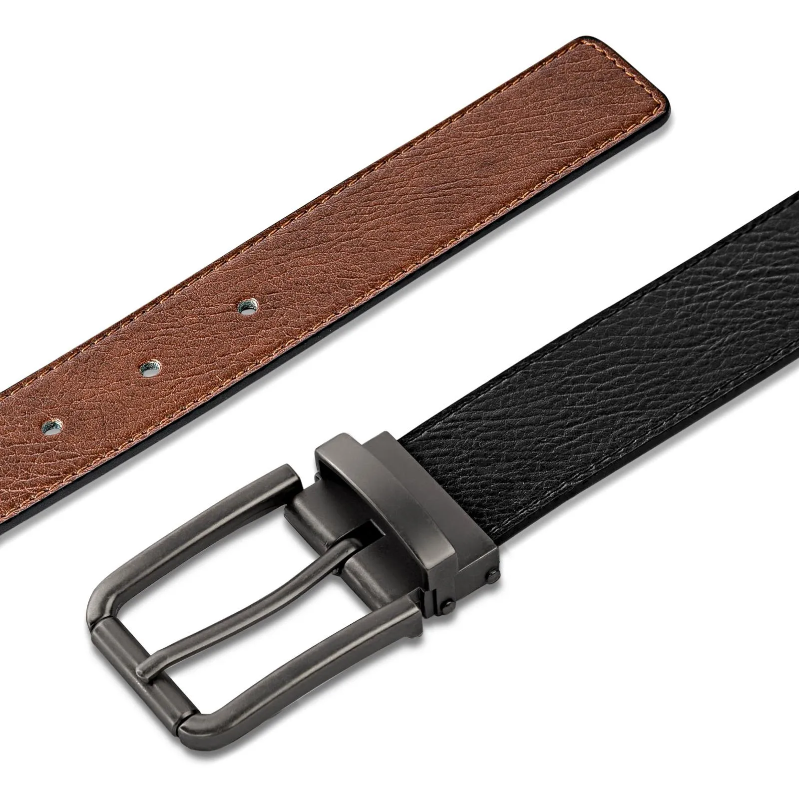 Men's Reversible Grain Leather Belt with Graphite Clamp Buckle