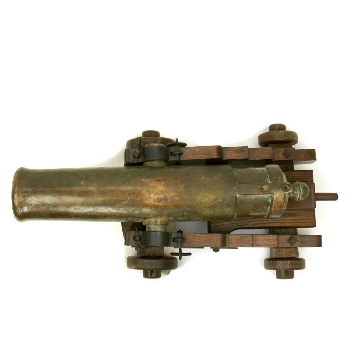 Original Imperial Russian 18th Century 12-Pounder Demi Culverin Bronze Cannon with Oak Naval Carriage