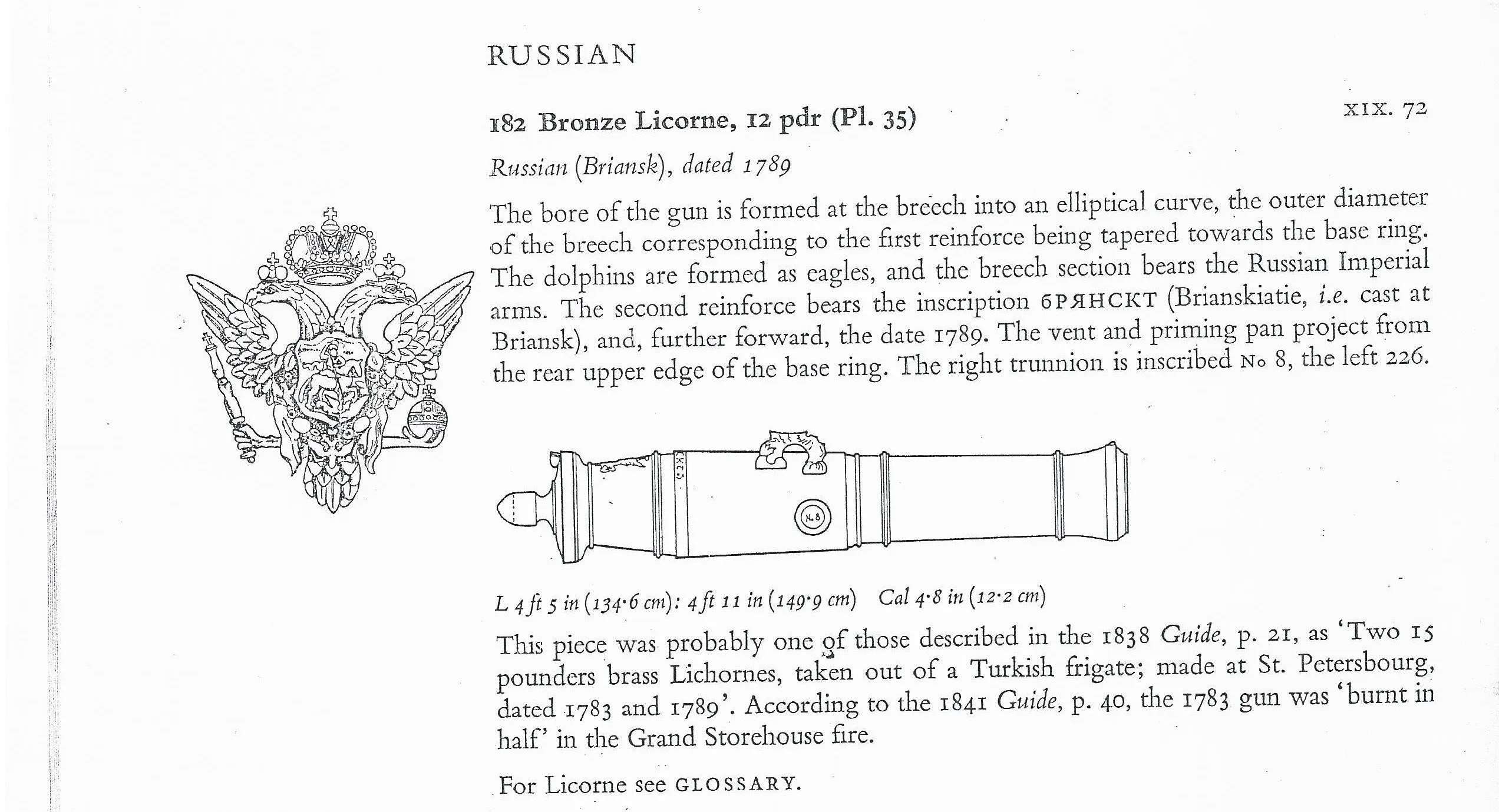 Original Imperial Russian 18th Century 12-Pounder Demi Culverin Bronze Cannon with Oak Naval Carriage