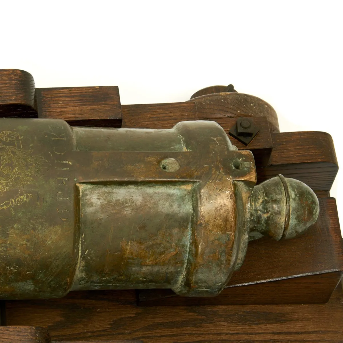Original Imperial Russian 18th Century 12-Pounder Demi Culverin Bronze Cannon with Oak Naval Carriage