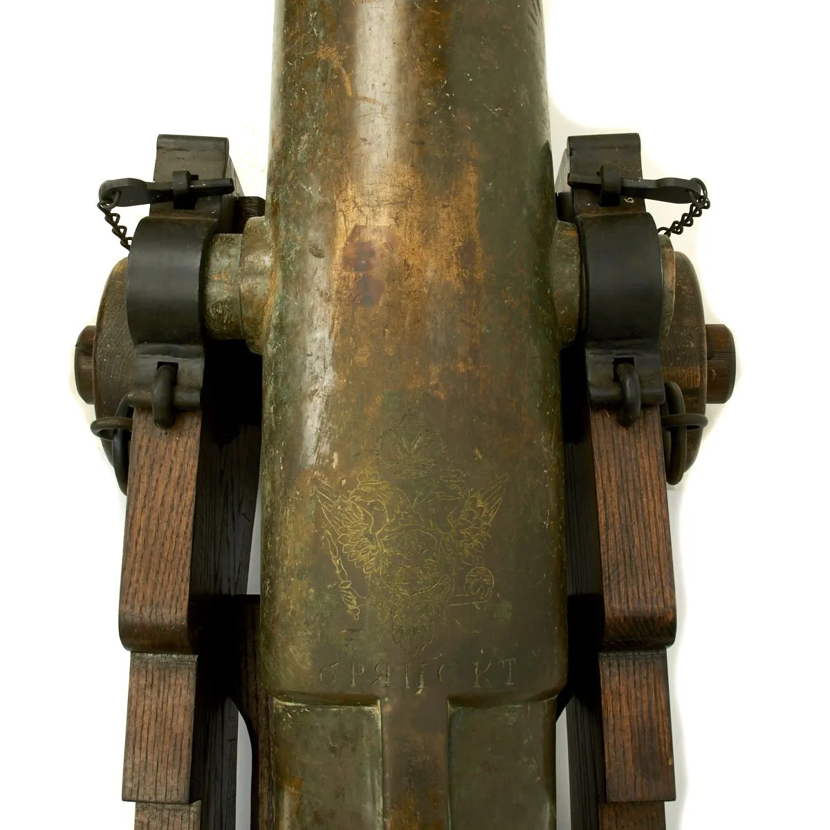 Original Imperial Russian 18th Century 12-Pounder Demi Culverin Bronze Cannon with Oak Naval Carriage