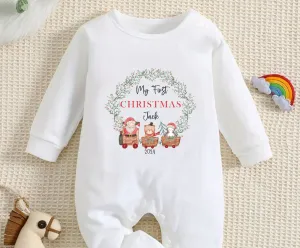Personalised First Christmas Baby outfit- My First Christmas Sleepsuit or Vest - 1st Xmas Santa Train