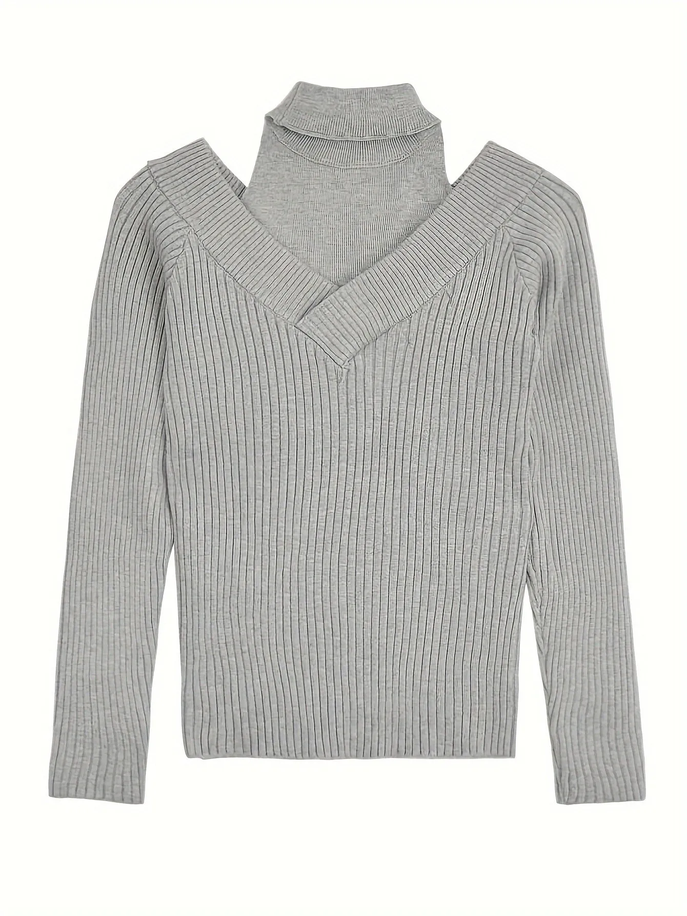 Reversible Chic Off-Shoulder Knit Sweater - Soft Stretchy Polyester Blend, Casual Long Sleeve Pullover for Women, Perfect for Spring/Fall, Versatile and Cozy Wear for Daily Life, Outdoor Activities, and Layering