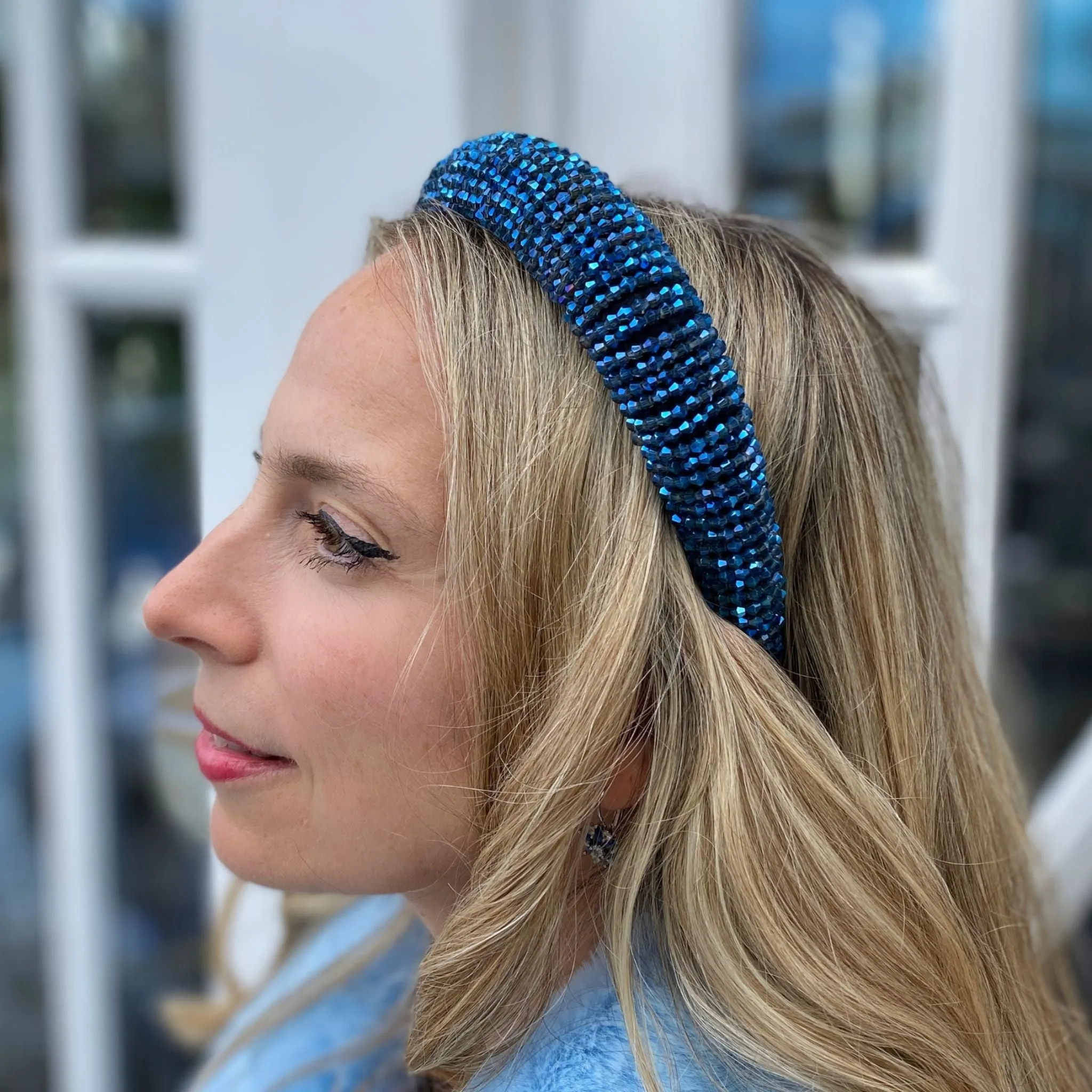 Sparkly Headband in Navy Blue Beaded