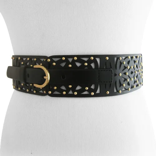 Steve Madden - Black Cut-Out Studded Stretch Belt