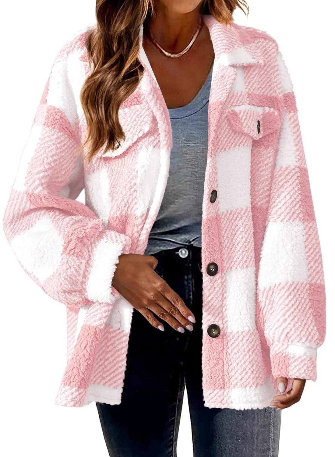 Turndown Collar Plaid Jacket With Pockets