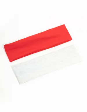 White & Red Stretch Fabric Headbands 2-Pack