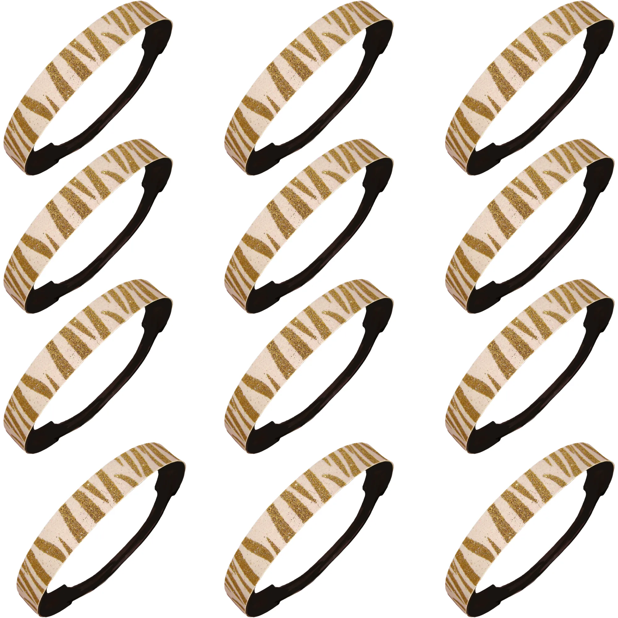 White and Gold Zebra Glitter Headbands - 12 Pack