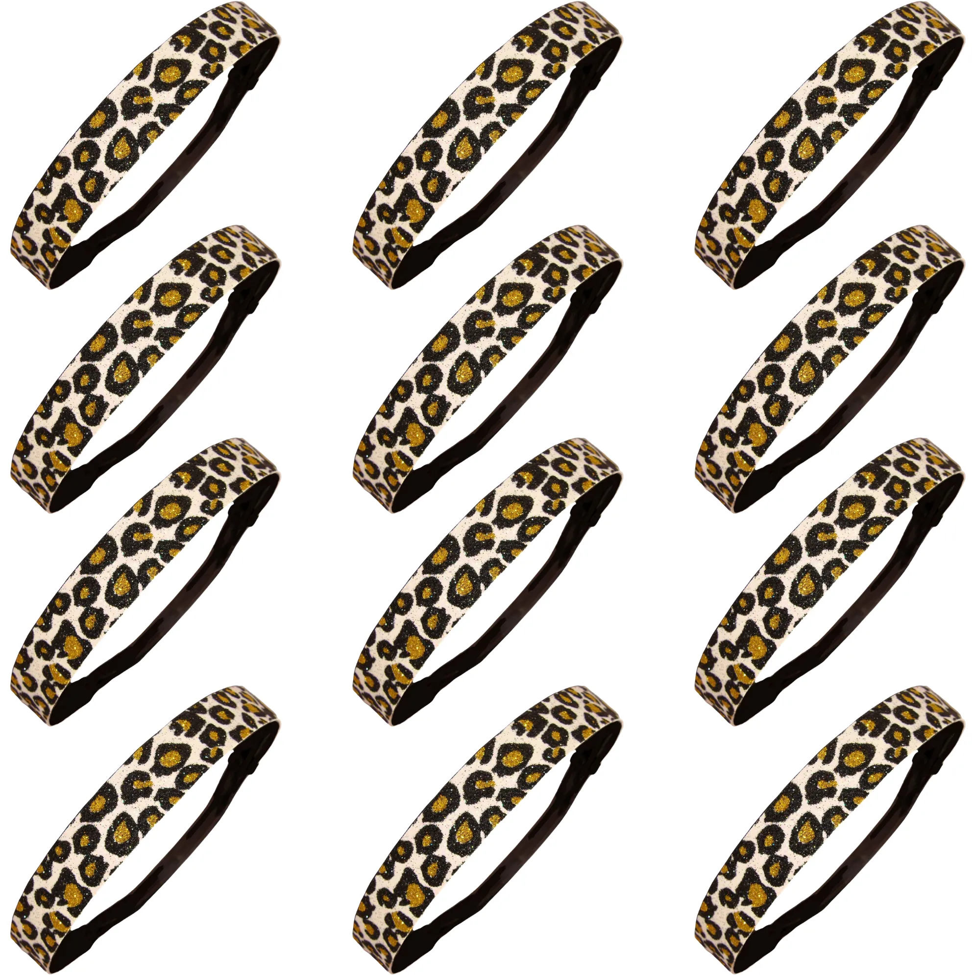 White Cheetah Glitter Headbands - 12 Pack