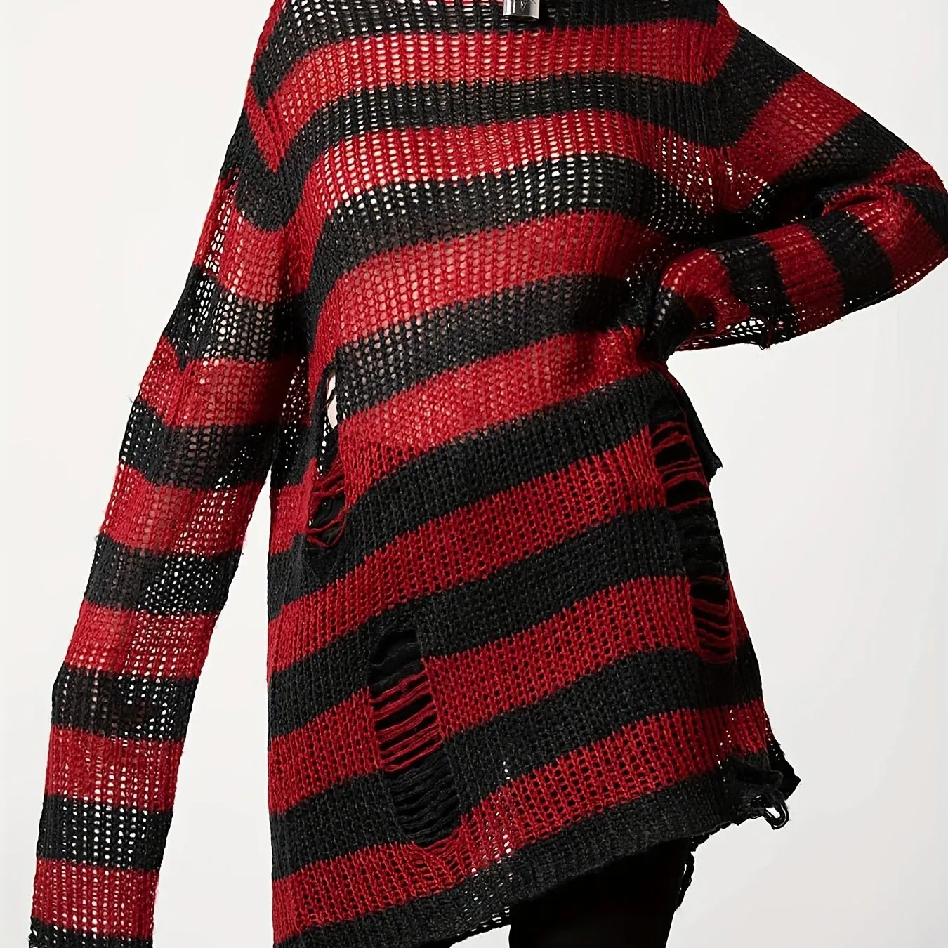 Women's Color Block Crew Neck Sweater - Casual, Eyelet, Long Sleeve, Spring and Fall Essential, Soft and Cozy Knitwear for Everyday Wear