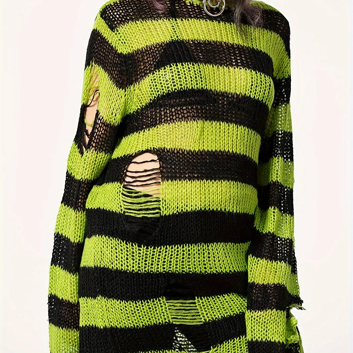 Women's Color Block Crew Neck Sweater - Casual, Eyelet, Long Sleeve, Spring and Fall Essential, Soft and Cozy Knitwear for Everyday Wear