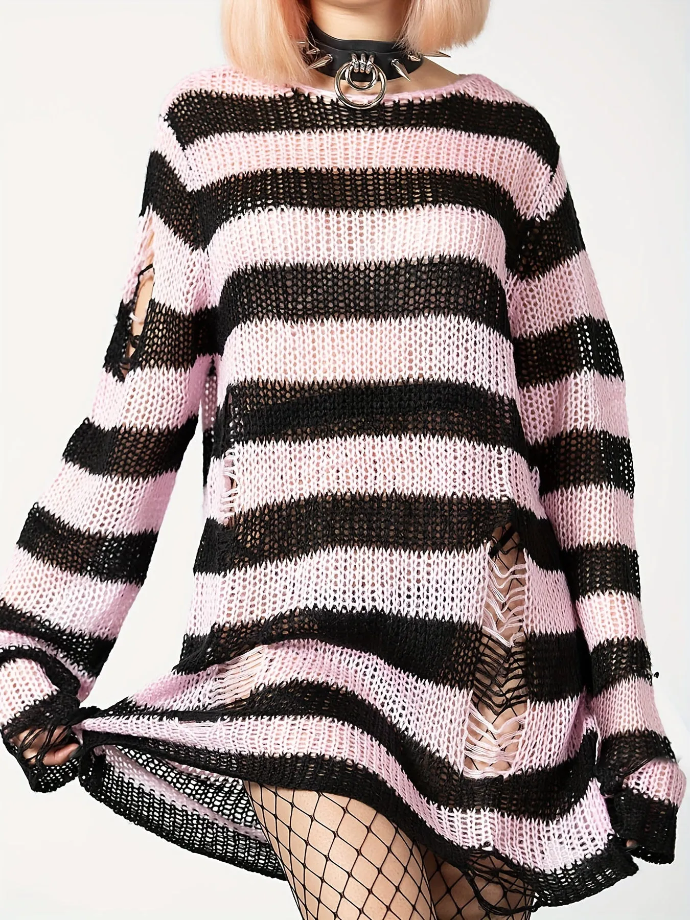 Women's Color Block Crew Neck Sweater - Casual, Eyelet, Long Sleeve, Spring and Fall Essential, Soft and Cozy Knitwear for Everyday Wear